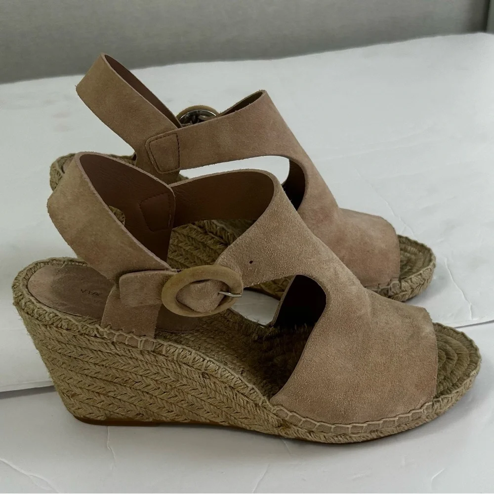 Via Spiga Nolan Beige Leather Suede SlingBack Espadrille Wedge Sandals Womens 8